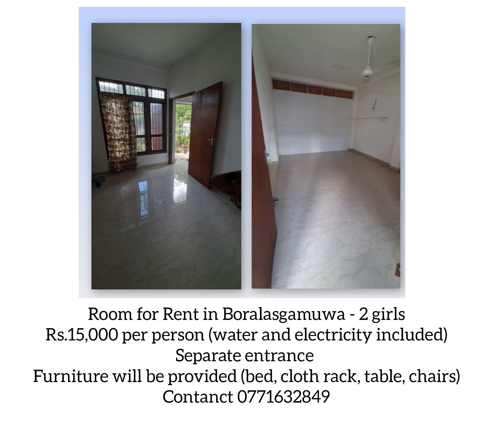 Room for Rent in Boralasgamuwa - 2 girls